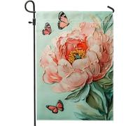 Bandiera da giardino primaverile estiva con peonia e farfalle, striscione floreale per esterni, decorazione per la casa su entrambi i lati per feste in giardino, decorazione stagionale per cortile