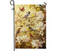 Bandiera da giardino primaverile estiva con uccelli e farfalle, bandiere floreali colorate per esterni, bandiera da cortile su entrambi i lati, decorazione per prato, 30,5 x 45,7 cm