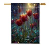 Bandiera da giardino primaverile estiva, tulipani rossi al chiaro di luna, decorazione per la casa o per esterni, bandiera da cortile a doppia faccia decorazione per feste stagionali 71 x 101 cm