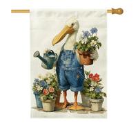 Bandiera da giardino primaverile estiva, uccello bianco con vasi di fiori, striscione decorativo per la casa, bandiera da giardino in iuta su entrambi i lati, decorazione per esterni, 71 x 101 cm