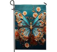 Bandiera da giardino primaverile farfalla astratta artistica bohemien floreale pianta moderna blu arancione lino pannello decorazione casa decorazione parete esterna patio giardino interno casa