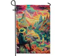 Bandiera da giardino primaverile Go Fishing Psichedelico Designs Boemia Paesaggio Nube Colorato Lino Pannello Decorazione Casa Decorazione Della Parete Esterno Patio Giardino Interno Casa Premium