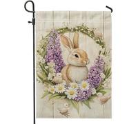Bandiera da giardino primaverile, graziosa ghirlanda floreale a forma di coniglio, decorazione su entrambi i lati, per esterni, per feste pasquali ed estive, 30,5 x 45,7 cm