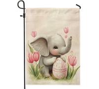 Bandiera da giardino primaverile, grazioso elefante grigio, decorazione a uovo di Pasqua, bandiera su entrambi i lati in iuta per la decorazione della casa all'aperto 30,5 x 45,7 cm