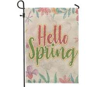 Bandiera da giardino primaverile Hello SPring Parola Fattoria Stile Rustico Libellula Fiore Pianta rosa verde lino decorazione della casa Decorazione da parete esterno patio giardino interno Casa