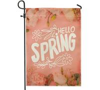 Bandiera da giardino primaverile Hello SPring Word Flower Leaves Botanical Pretty Modern Rosa Bianco Lino Decorazione per la casa Decorazione da parete Esterna Patio Giardino Interno Cortile Premium