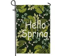 Bandiera da giardino primaverile Natura Foglie Pianta Estetica Floreale Ciao SPring Parola verde lino segno decorazione decorazione per la casa Decorazione da parete esterno patio giardino interno