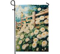 Bandiera da giardino primaverile Paesaggio Recinzione Floreale Farfalla Botanica Estetica Albero Foglie verde marrone lino segno decorazione decorazione per la casa Decorazione da parete patio