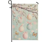 Bandiera da giardino primaverile pasquale, con uova colorate pastello e farfalle, decorazione per esterni, bandiera da giardino in iuta su entrambi i lati, per feste natalizie, 30,5 x 45,7 cm