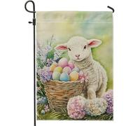 Bandiera da giardino primaverile pasquale, grazioso agnello bianco con uova colorate, decorazione da giardino su entrambi i lati, decorazione per esterni per feste festive, bandiere da giardino 30,5 x