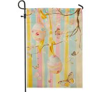 Bandiera da giardino primaverile pasquale, uova colorate pastello e farfalle, decorazione per cortile, decorazione da giardino su entrambi i lati, 30,5 x 45,7 cm