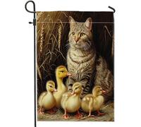 bandiera da giardino primaverile realistico gatto anatra campo di grano divertente carino fattoria giallo lino decorazione per feste casa patio interno casa cortile esterno decorazione casa dimensioni