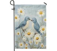 Bandiera da giardino primaverile uccello divertente carino pittura a olio botanica foglie blu chiaro giallo lino pannello decorazione casa decorazione parete patio giardino interno casa dimensioni