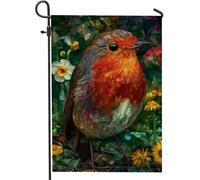 Bandiera da giardino primaverile vivace, decorazione floreale colorata con pettirosso, decorazione da giardino, doppia faccia per esterni per la decorazione della casa e del giardino, perfetta per