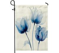Bandiera da giardino primaverile Wash And Ink Pittura Bella Rosa Floreale Moderna Pianta Blu Bianco Lino Pannello Decorazione Casa Decorazione Della Parete Esterno Patio Giardino Interno Casa Premium