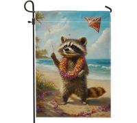 Bandiera da giardino procione estiva a tema spiaggia tropicale con aquilone, banner decorativo double face per patio esterno prato, 12 x 18 pollici