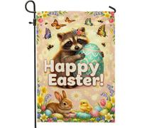 Bandiera da giardino procione, pasquale fantasioso coniglietto pulcino pasquale blu pastello su entrambi i lati, piccola bandiera da giardino per patio, prato, portico, ingresso campeggio, 30,5 x 45,7