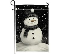 Bandiera da giardino pupazzo di neve, bandiera decorativa invernale in bianco e nero, bandiera da cortile esterna a doppia faccia per la stagione delle vacanze, pannello di decorazione del prato di