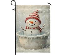 Bandiera da giardino pupazzo di neve invernale, cappello a righe rosse, decorazione per le vacanze, decorazioni esterne, double face in iuta, bandiera del prato nel paese delle meraviglie invernali