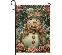 Bandiera da giardino pupazzo di neve invernale color crema con accenti floreali, bandiera per la decorazione della casa, bandiera da cortile double face in tela di iuta, decorazione per esterni per le