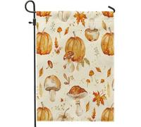 Bandiera da giardino raccolto autunnale, zucche autunnali, funghi, decorazione per la casa, bandiere da giardino, bandiera da patio a doppia faccia, decorazione per feste all'aperto, 12 x 18 pollici