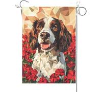Bandiera Da Giardino Red Geranium English Springer Spaniel, Welcome Dog Bandiera Verticale Antivento Garden Flag Colore Vivido Bandiera Da Cortile Per Feste Celebrazioni Festival 30X45CM
