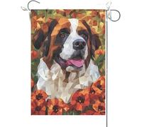 Bandiera Da Giardino Red Geranium Saint Bernard, Welcome Dog Bandiera Verticale Colore Vivido Bandiera Da Cortile Durevole Bandiere Decorative Per Celebrazioni Festival Feste 30X45CM