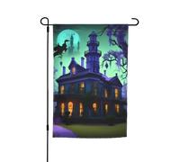 Bandiera da giardino resistente allo sbiadimento con stampa nera Haunted Mansion per tutte le stagioni, decorazione esterna per cortili per portici