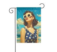Bandiera da giardino retrò con bella donna che indossa grandi occhiali da sole 30 x 45 cm verticale su entrambi i lati fattoria vacanze decorazioni esterne bandiera cortile