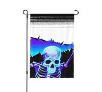 Bandiera da giardino retrò con scheletro pixel su entrambi i lati, 71 x 101 cm, bandiera da giardino per esterni, con disegni stagionali, decorazione esterna per le vacanze