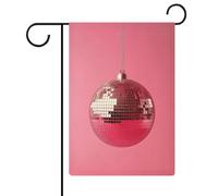 Bandiera da giardino rosa con palla da discoteca con ciliegie su sfondo rosa, bandiera per esterni e feste stagionali, 30,5 x 45,7 cm
