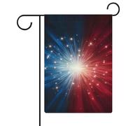 Bandiera da giardino rossa bianca e blu con stelle che esplodono per le vacanze stagionali in iuta su entrambi i lati, 30,5 x 45,7 cm