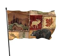 Bandiera da giardino Rustic Bear Moose Mountain Lake Flag Poliestere con 2 occhielli in ottone Banner Colori vivaci e a prova di sbiadimento Bandiera da cortile Outdoor Home Decor Flags 3x5 Ft