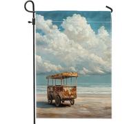 Bandiera da giardino rustica a tema spiaggia, vintage rosso gelato carretto per esterni, striscione estivo stagionale, decorazione per la casa su entrambi i lati, per prato e patio, 30,5 x 45,7 cm
