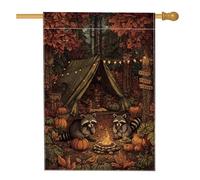 Bandiera da giardino rustica autunnale a forma di procione, banner bifacciale in iuta per la decorazione del prato, 71 x 101 cm