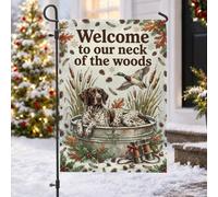Bandiera da giardino rustica con cane e fauna selvatica, puntatore tedesco | Decorazione rustica per cabina, bandiera da cortile, stile cabina di caccia, regalo per gli amanti dei cani