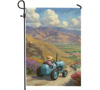 Bandiera da giardino rustica con trattore blu, striscione vintage per agricoltura, decorazione da giardino su entrambi i lati, decorazione estiva per esterni, paesaggio, accenti per la casa, 30,5 x
