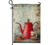 Bandiera da giardino rustica per caffettiera, rossa vintage, decorazione per la casa e il giardino, decorazione per il giardino in stile country, 30,5 x 45,7 cm