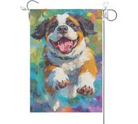 Bandiera Da Giardino Saint Bernard Colorful Dog Bandiere Decorative Durevole Bandiera Da Cortile Colore Vivido Garden Flag Per Festival Feste Esterno 30X45CM