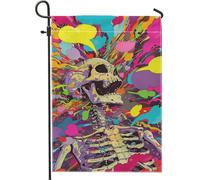 Bandiera da giardino scheletro psichedelico esplosione di cranio colorato decorazione della casa festa di Halloween decorazione del prato all'aperto double face 30,5 x 45,7 cm