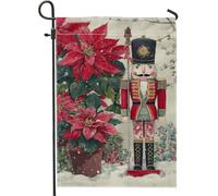 Bandiera da giardino Schiaccianoci, stella di Natale natalizia con neve rossa su entrambi i lati, piccola bandiera da giardino per esterni, prato, portico, patio, ingresso, 30,5 x 45,7 cm