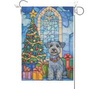 Bandiera Da Giardino Schnauzer With Vibrant Stained Glass Design And Flower Background Bandiera Verticale Durevole Garden Flag Colore Vivido Bandiere Decorative Per Esterno Feste 30X45CM