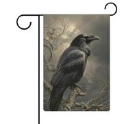 Bandiera da giardino scura gotica con corvo nero su un ramo d'albero, in iuta su entrambi i lati, 30,5 x 45,7 cm