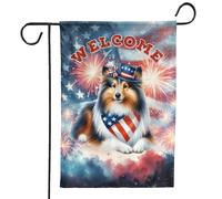 Bandiera Da Giardino Shetland Sheepdog Patriotic Welcome For 4Th Of July Independence Day Sheltie Dog Lover Bandiere Decorative Lavabile Bandiera Verticale Impermeabile Garden Flag Per 30X45CM