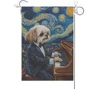 Bandiera Da Giardino Shih Tzu Playing The Piano Bandiere Decorative Premium Bandiera Verticale Durevole Bandiera Da Cortile Per Esterno Festival Celebrazioni 30X45CM