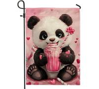 Bandiera da giardino simpatica panda al latte, adorabile orso di pesca, bandiere da giardino, bandiera da giardino double face in tela di iuta, decorazione per prato all'aperto di San Valentino, 30,5