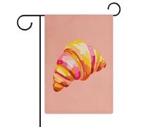 Bandiera da giardino singola oversize con croissant su sfondo rosa, decorazione natalizia per giardino, casa, cortile, decorazione per esterni, bifacciale, 12x18 pollici