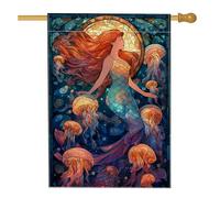 Bandiera da giardino sirena oceano meduse colorate banner decorazione per la casa, bandiera double face in tela di iuta per prato esterno, 71 x 101 cm