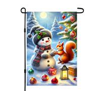 Bandiera Da Giardino Snowman And Squirrel Holding Ornament Bandiere Da Cortile Divertenti Decorative 30X45Cm Bandiera Per Prato Parete
