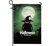 Bandiera da giardino spaventapasseri di Halloween, striscione gotico verde da cortile, decorazione per cimitero all'aperto in iuta su entrambi i lati, 30,5 x 45,7 cm